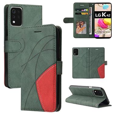 Imagem de Capa carteira para LG K42 e LG K52, compartimentos para porta-cartão, capa de poliuretano de luxo anexada à prova de choque TPU com fecho magnético com suporte para LG K42 e LG K52 (verde)