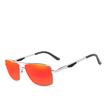 Imagem de Óculos de sol polarizados de grife para dirigir óculos de sol quadrados para moda masculina, óculos de viagem, vermelho prateado, tamanho único