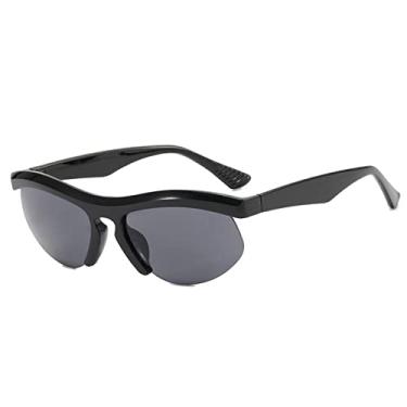 Imagem de Óculos de sol tipo olho de gato de meia armação para mulheres Óculos de sol sexy cor doce para homens Hip Hop Óculos, preto cinza, tamanho único