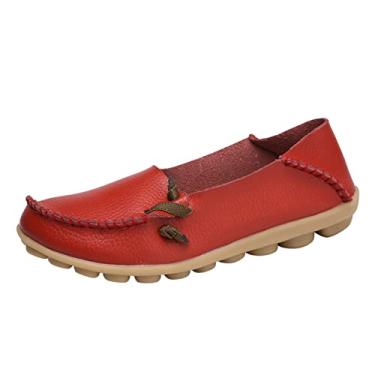 Imagem de Sandálias femininas de caminhada respiráveis com cadarço sapatos baixos sapatos casuais sandálias femininas (vermelho, 35)