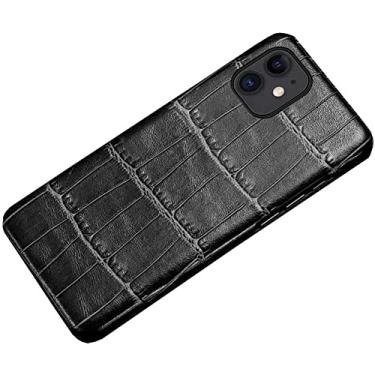 Imagem de CYSUE para Apple iPhone 12 (2020) capa de telefone traseira de 6,1 polegadas, capa de telefone de couro à prova de choque com forro de flocagem, cáqui (cor: preto)