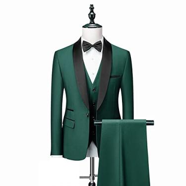 Imagem de Blazer masculino de 3 peças calças de terno noivo festa de casamento slim fit conjunto de jaqueta blazer de negócios conjunto de terno de escritório roupa de trabalho, verde, GG