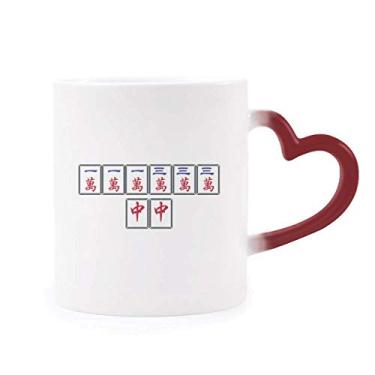 Imagem de Caneca Winning Suit Mahjong Tiles sensível ao calor Caneca vermelha que muda de cor
