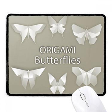 Imagem de Mouse pad branco abstrato borboleta padrão origami borda costurada tapete de borracha para jogos