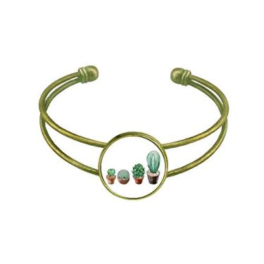 Imagem de Bracelete retrô com ilustração de planta de suculentas de cacto em vaso