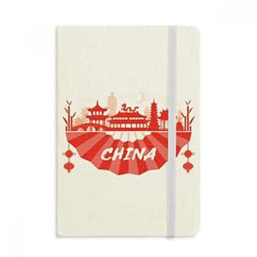 Imagem de Caderno de anotações da China com estampa de leque oficial da Red Outline Landmark