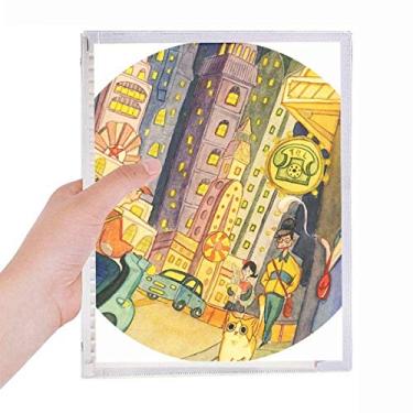 Imagem de Caderno Miaoji pintura aquarela, cidade, gato, cidade, folhas soltas, diário recarregável, papelaria