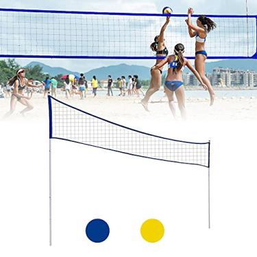 Imagem de Rede Badminton, Bola de vôlei portátil para atividades ao ar livre, rede de vôlei de badminton dobrável ajustável com mastro de apoio, para áreas externas do parque de grama de praia Upgrade Blue