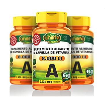 Imagem de Vitamina A 8000 UI - 3 unidades de 60 Cápsulas - Unilife