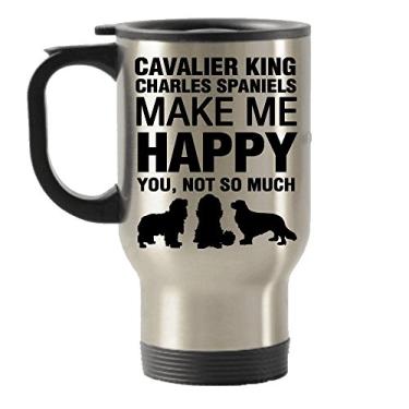 Imagem de Caneca de viagem isolada Cavalier King Charles Spaniels Make Me Happy de aço inoxidável