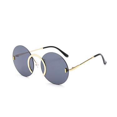 Imagem de Óculos de sol exclusivos Uv400 com anel de nariz redondo sem aro para mulheres, homens, óculos vintage transparentes, lentes oceânicas, tons de cinza dourado