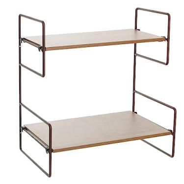 Imagem de Prateleira Decorativa Retangular Desigual Dupla Nord, Cor Corten Microtextura com Madeira Castanho, Metaltru