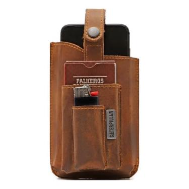 Imagem de Bainha Caterpillar Porta Celular, Isqueiro E Cigarro, Couro Cor:Laranja
