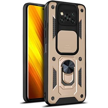 Imagem de MOONCASE Capa para Xiaomi Poco X3 NFC, capa ultrafina de camada dupla de policarbonato + TPU macio de grau militar com capa de suporte de anel magnético para Xiaomi Poco X3 NFC - dourada