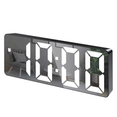 Imagem de Relogio Led Espelhado Mesa Despertador Digital Usb Pilha Colorida Tempo Alarme Calendario Temperatura Branco Vermelho Verde (Branco)