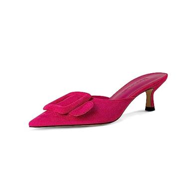 Imagem de Pantufas Fericzot Mule para mulheres, salto gatinha bico fino com fivela deslizante sapatos sandálias de costas nuas, Hot Pink, 8
