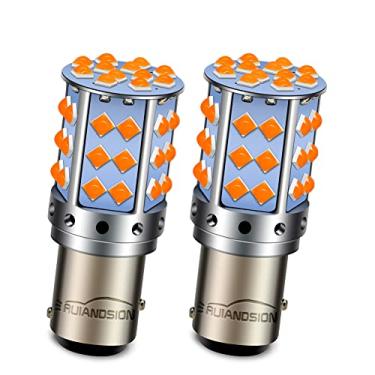 Imagem de Ruiandsion 2 lâmpadas de LED 1157 amarelas 10-60V 2057 2357 7528 BAY15D dupla função 3030 42SMD chips luzes de seta LED para carros, caminhões, sem polaridade