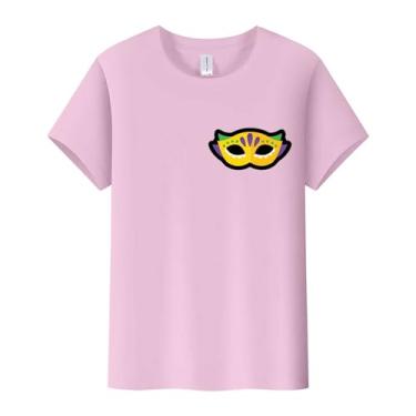 Imagem de Camisetas femininas Mardi Gras estampadas verão tops gola redonda manga curta casual ajuste solto roupas de carnaval, rosa, GG