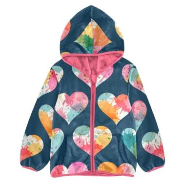 Imagem de KLL Casaco infantil colorido Love Girls forrado com sherpa jaqueta rosa com zíper, Amor colorido, 3 Anos