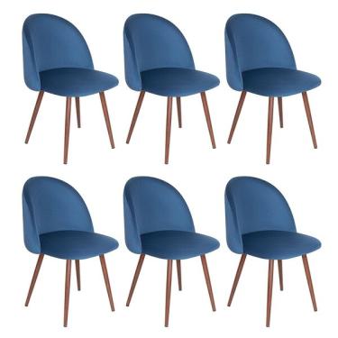 Imagem de Kit 6 Cadeiras Jantar Estofada Maite Sedona Veludo Azul