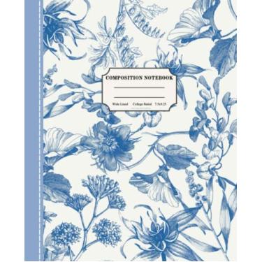 Imagem de Caderno de composição botânica vintage: diário estético cottagecore com estampa floral azul pastel, caderno fofo para meninas, efeito de detalhe costurado, pautado na faculdade