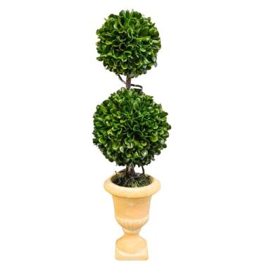 Imagem de Admired By Nature Mesa de planta de topiário artificial falsa conservada com bola dupla em panela, 45,72 cm A