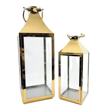 Imagem de INIGUAL, Lanterna Marroquina Decorativa Dourada 57/40cm Kit 2pç