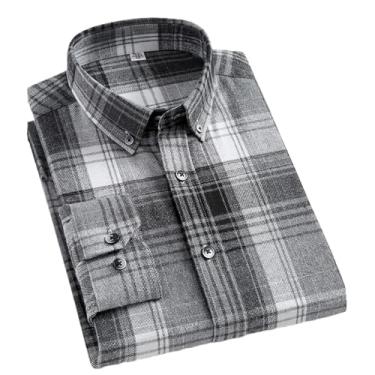 Imagem de ZMIN Camisetas casuais primavera outono roupas masculinas manga longa xadrez camisa masculina xadrez camisa masculina manga longa, Malha cinza e branca, 3G