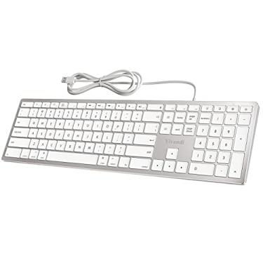 Imagem de Teclado com fio de alumínio com teclado numérico para computador Apple Mac/iMac, teclado USB de tamanho grande, disponível para MacBook Pro/Air Laptop, branco