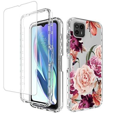 Imagem de Vavies Capa para Moto G50 5G, XT2149-1 com protetor de tela de vidro temperado, capa de telefone transparente flexível com design floral para Motorola Moto G50 5G (flor roxa)