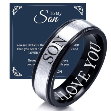 Imagem de Anel DAD/SON para homens: Presente para pai/filho, bonito 2 tons de aço inoxidável I Love You gravado dentro anel com caixa de presente e cartão de presente, 6 mm de largura, Metal, Sem pedras