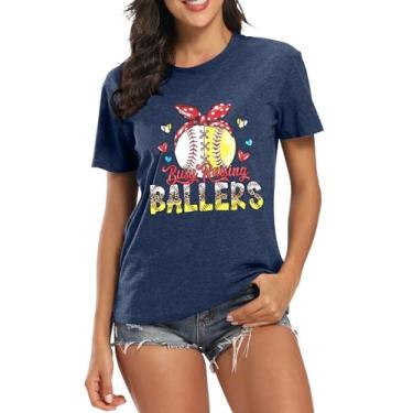 Imagem de KIDDAD Camiseta feminina 2024 casual de beisebol mamãe manga curta Mom Softball camisetas estampadas engraçadas, Azul, P