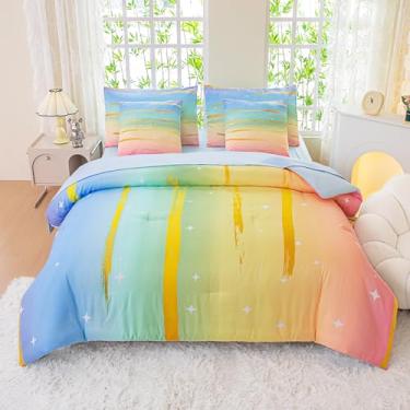 Imagem de Jogo de cama solteiro, arco-íris, galáxia, gradiente, solteiro, 7 peças, para meninas, meninos, rosa, para todas as estações