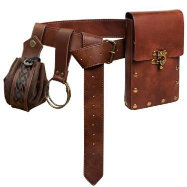 Imagem de Bolsa de cinto, bolsa de cintura, pochete steampunk, suporte de telefone, bolsa medieval, cinto de couro, renascentista, cosplay, acessórios para fantasia, 2 bolsas - marrom, 7.1x3.9inch, Conjuntos