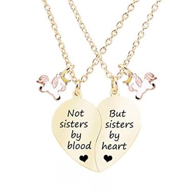 Imagem de MJartoria Colar BFF para coração dividido em 2 divisões Not Sisters by Blood Colar de Melhor Amizade Conjunto de 2 Presentes de Dia dos Namorados para ela, 18 inches, Metal, Sem Pedra Preciosa