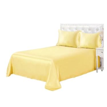 Imagem de Jogo de lençol de cama de seda com 3 peças de lençol de cima luxuoso Queen King com 2 fronhas e edredom (4 casais)