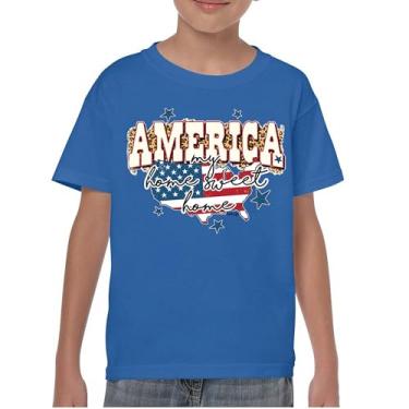 Imagem de Camiseta juvenil America My Home Sweet Home 4th of July Stars and Stripes Pride American Dream Patriotic USA Flag Kids, Azul, G