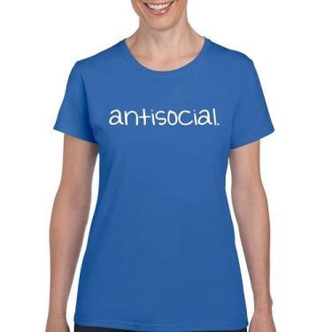 Imagem de Camiseta anti-social engraçada humor introvertido pessoas sugam ficar em casa anti social clube sarcástico geek camiseta feminina, Azul, M
