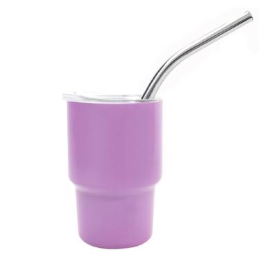 Imagem de VakerZon Copo de dose mini copo de 85 g com canudo e tampa, copo de carro de aço inoxidável colorido xícara de café fofa para festa de casamento, uísque, coquetel, bar, acampamento ao ar livre,
