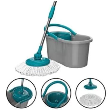 Imagem de Mop Esfregão Giratório Centrifuga Lava e Seca Cabo Extensível Cesto 12 Litros