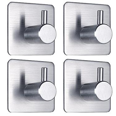 Imagem de Ganchos adesivos de toalha de aço inoxidável de 6,8 kg, suporte de parede, sem furadeira, para pendurar casaco, chapéu, roupão de toalha para banheiro, cozinha, porta, janela, armário, pacote com 4