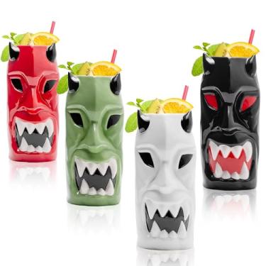 Imagem de LEMONSODA Copos Tiki havaianos de cerâmica (chifre, conjunto de 4)
