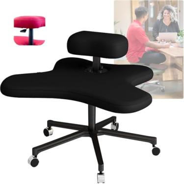 Imagem de Cadeiras de escritório de meditação para adultos, cadeira de mesa de ioga para redução de dor nas costas/assento corretivo de postura ergonômica com altura ajustável (preto), 23,6 polegadas