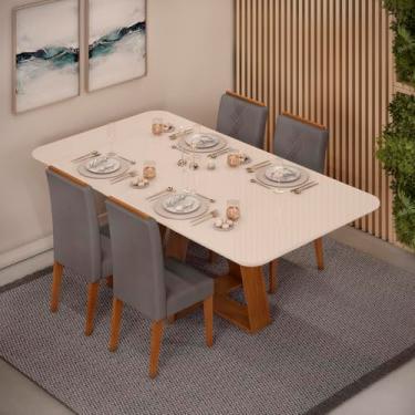 Imagem de Conjunto de Sala de Jantar 4 Cadeiras Tampo Sem Vidro 170x90 Dj Móveis Kiara Freijó Yasmin Lunar