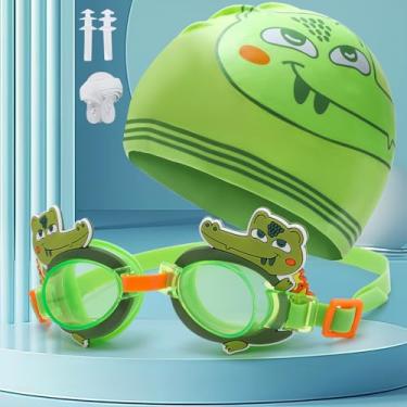 Imagem de Óculos de natação infantil para meninas e meninos, touca de natação de silicone para crianças, toucas de natação duráveis e confortáveis para crianças pequenas