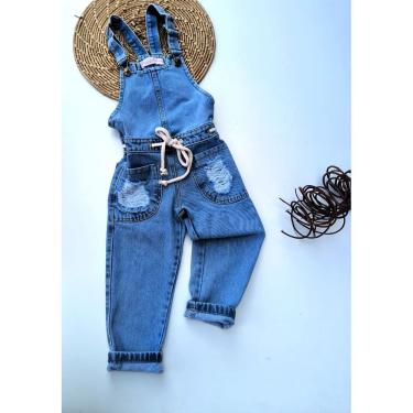 Imagem de Macacão jeans jardineira wid led infantil menina