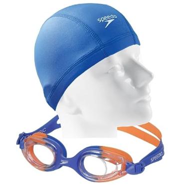 Imagem de Kit Natação Speedo Óculos Jr Olympic + Touca Xtrafit Tecido 4 a 12 anos (Laranja + touca xtrafit jr)