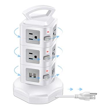 Imagem de 10 tomadas de filtro de linha com 4 portas USB – cabo de extensão retrátil – torre de carregamento multiplugue para vários dispositivos – hub de carregador de estação de energia de mesa GLCONN – aparelho de escritório doméstico