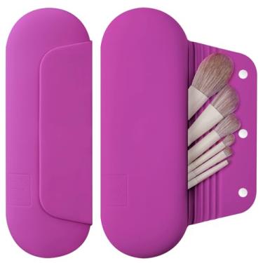 Imagem de AGIKET Porta-pincéis de maquiagem de silicone bolsa de cosméticos para viagem - Suporte de pincéis faciais cosméticos portátil macio com fecho magnético antiqueda atualizado, estojo grande de pincel