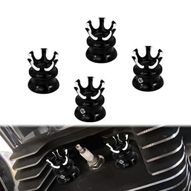 Imagem de HCmotorku Tampas de parafuso de cabeça de motocicleta Tampas de vela de ignição King Crown Apto para Harley Sportster XL883 Dyna Softail Tiwn Cam Big Twin Evolution 1340 Preto 4 peças